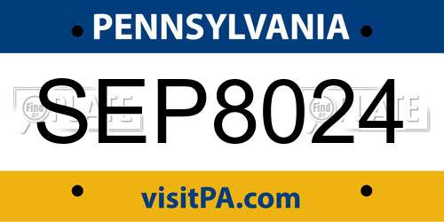 SEP8024 Pennsylvania License Plate