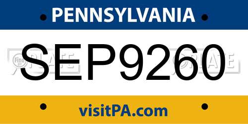 SEP9260 Pennsylvania License Plate