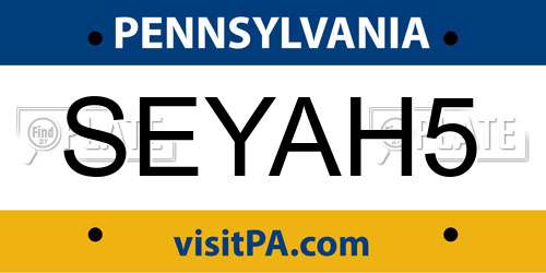 SEYAH5 Pennsylvania License Plate