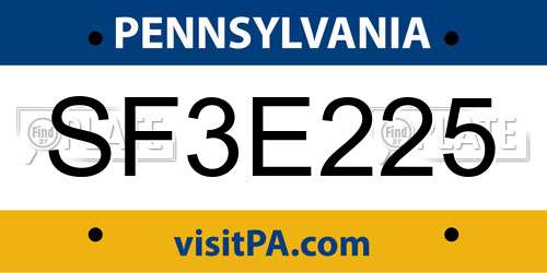 SF3E225 Pennsylvania License Plate