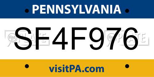 SF4F976 Pennsylvania License Plate