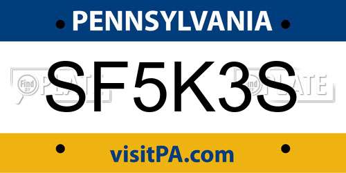 SF5K3S Pennsylvania License Plate