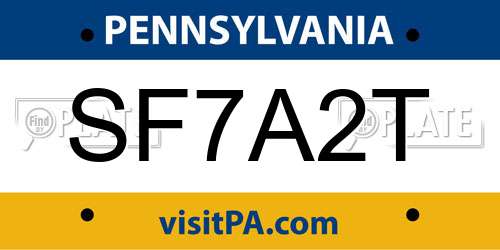 SF7A2T Pennsylvania License Plate