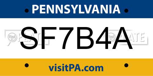 SF7B4A Pennsylvania License Plate