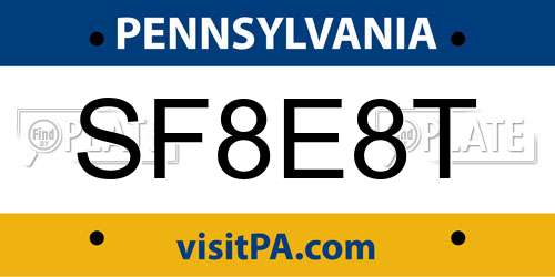 SF8E8T Pennsylvania License Plate