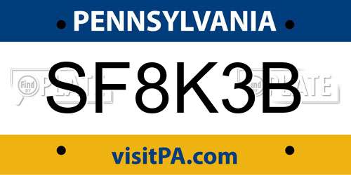 SF8K3B Pennsylvania License Plate