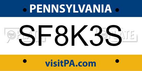SF8K3S Pennsylvania License Plate