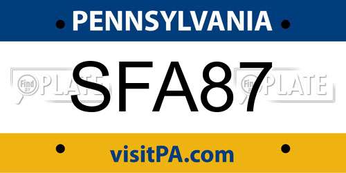 SFA87 Pennsylvania License Plate