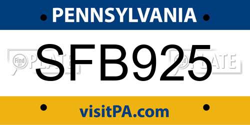 SFB925 Pennsylvania License Plate
