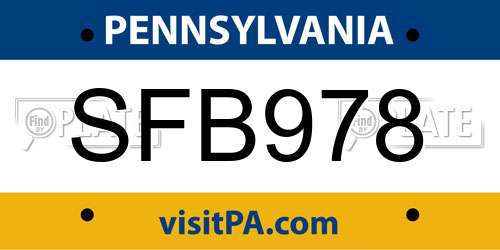 SFB978 Pennsylvania License Plate
