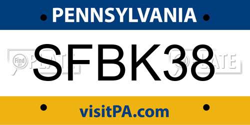 SFBK38 Pennsylvania License Plate