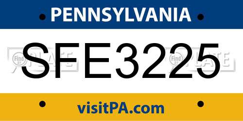 SFE3225 Pennsylvania License Plate