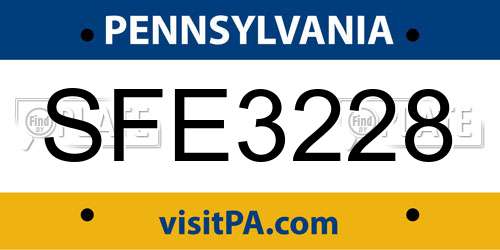 SFE3228 Pennsylvania License Plate