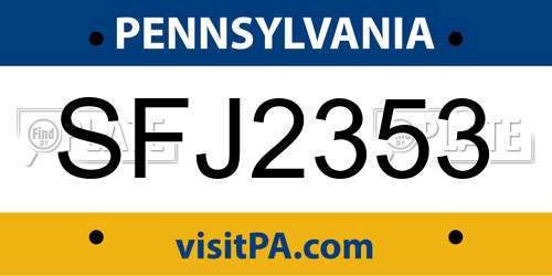 SFJ2353 Pennsylvania License Plate
