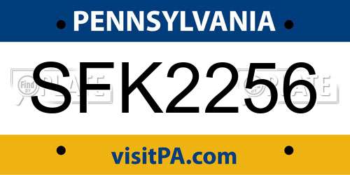 SFK2256 Pennsylvania License Plate