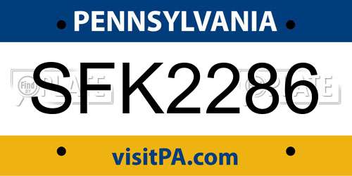 SFK2286 Pennsylvania License Plate
