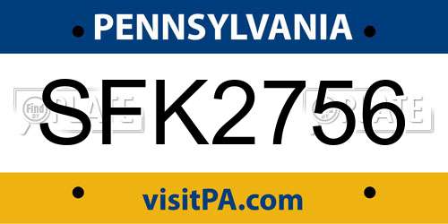 SFK2756 Pennsylvania License Plate