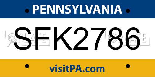 SFK2786 Pennsylvania License Plate