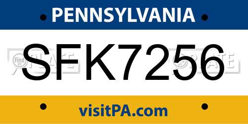 SFK7256 Pennsylvania License Plate