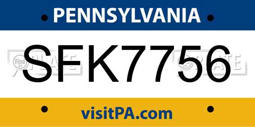 SFK7756 Pennsylvania License Plate