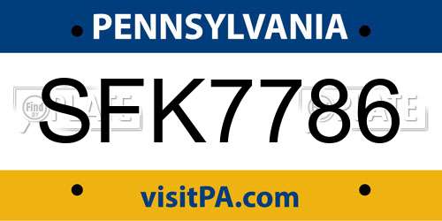 SFK7786 Pennsylvania License Plate