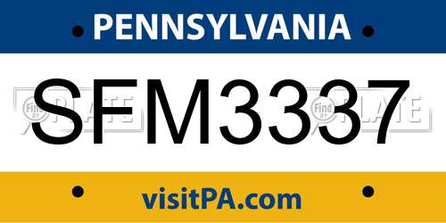 SFM3337 Pennsylvania License Plate