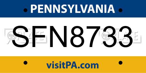 SFN8733 Pennsylvania License Plate