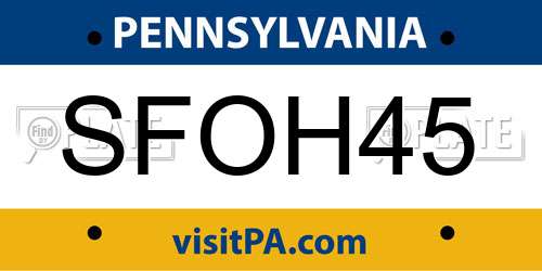 SFOH45 Pennsylvania License Plate
