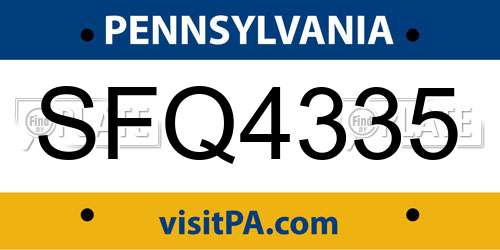 SFQ4335 Pennsylvania License Plate