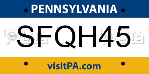 SFQH45 Pennsylvania License Plate