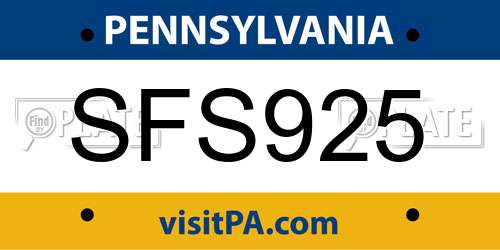 SFS925 Pennsylvania License Plate