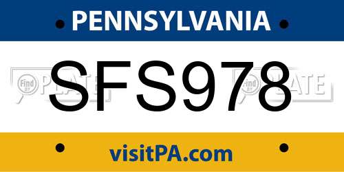 SFS978 Pennsylvania License Plate