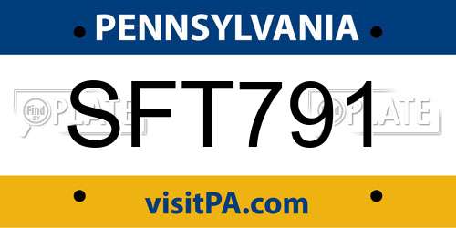 SFT791 Pennsylvania License Plate
