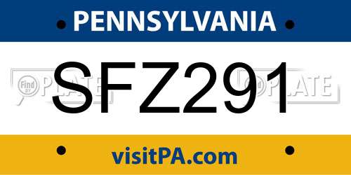 SFZ291 Pennsylvania License Plate