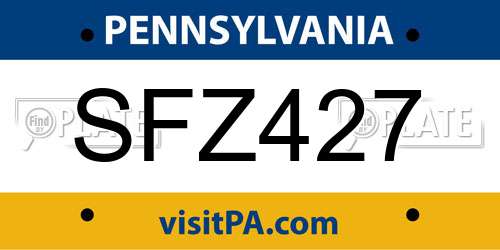 SFZ427 Pennsylvania License Plate