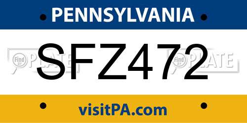 SFZ472 Pennsylvania License Plate