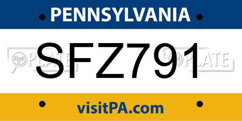 SFZ791 Pennsylvania License Plate