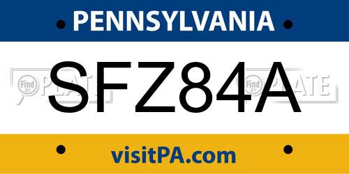 SFZ84A Pennsylvania License Plate