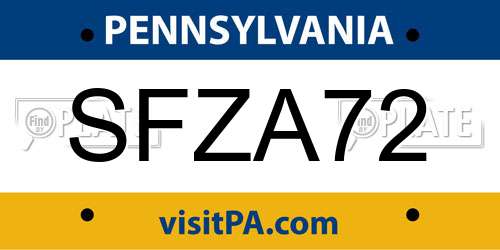 SFZA72 Pennsylvania License Plate