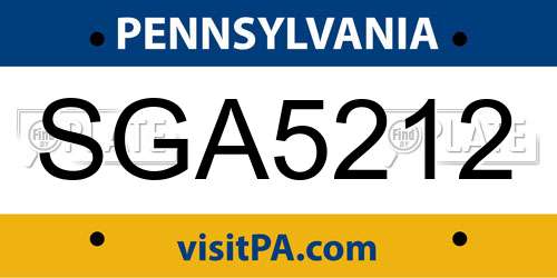 SGA5212 Pennsylvania License Plate