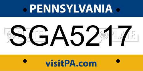 SGA5217 Pennsylvania License Plate