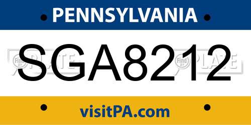 SGA8212 Pennsylvania License Plate