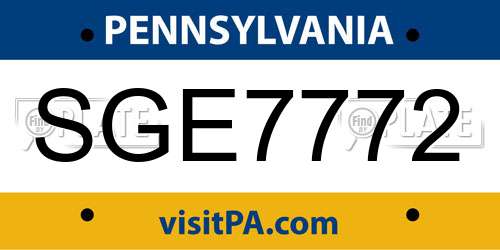 SGE7772 Pennsylvania License Plate