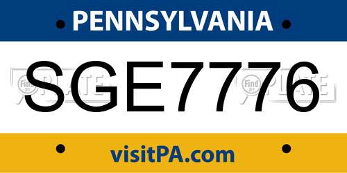 SGE7776 Pennsylvania License Plate