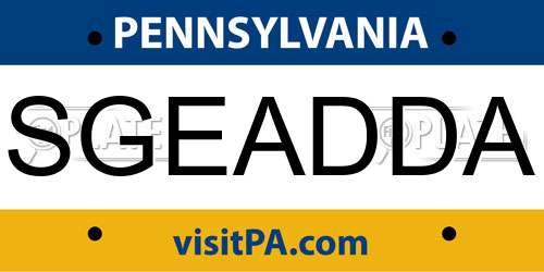 SGEADDA Pennsylvania License Plate