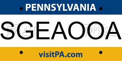 SGEAOOA Pennsylvania License Plate