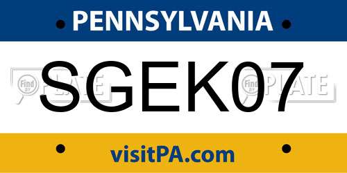SGEK07 Pennsylvania License Plate