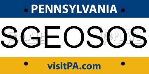 SGEOSOS Pennsylvania License Plate