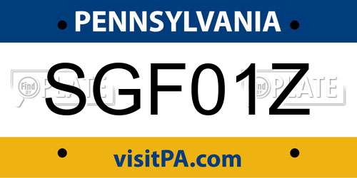 SGF01Z Pennsylvania License Plate