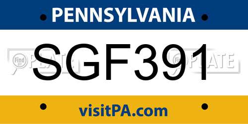 SGF391 Pennsylvania License Plate